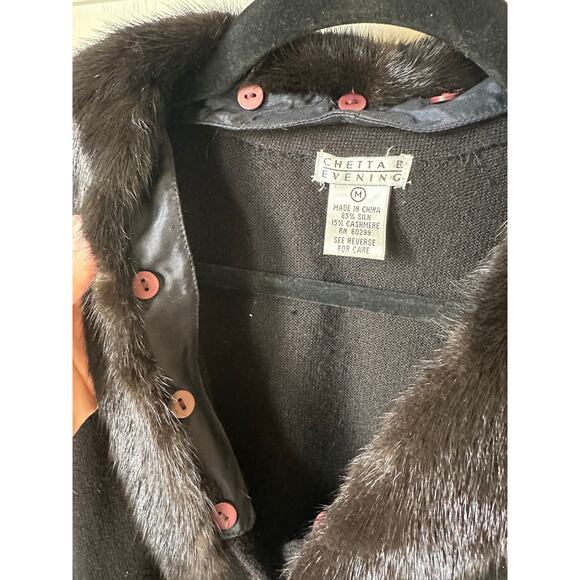 VTG Chetta B Evening Black Silk Cashmere Sweater w/ Removable Fur Collar Size M - Picture 5 of 8